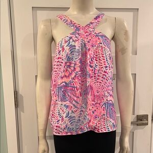 Lilly Pulitzer Small “Raz Berry Sea You Soon” Tropical Halter/Tank Top